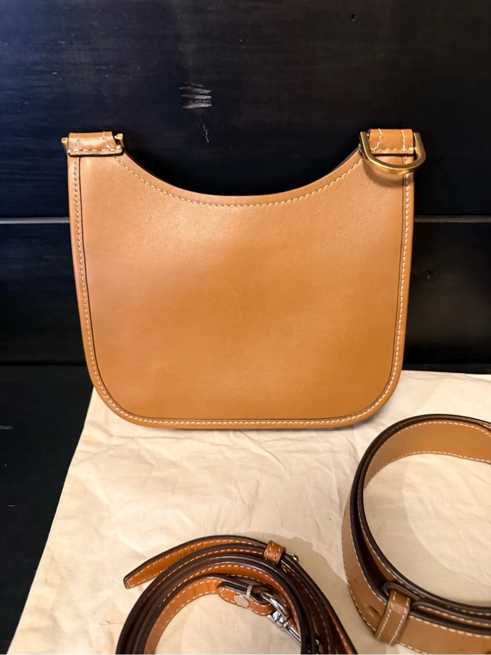 Tory Burch James Tan Leather Saddle Bag with Gold Hardware